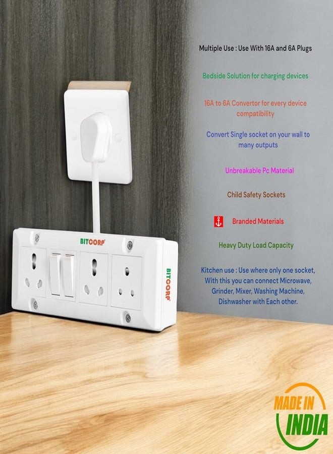 BITCORP Extension Board, 2 Switch Power Strip, 4000W 16A/6A Extension Cord with 3 Universal Socket, Surge Protection for Home Office - Image 2